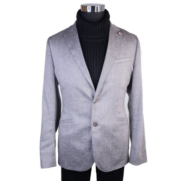 Ted Baker London Blazer Mens 5 / 42L Lining Gray Sport Coat Jacket LINEN Bled - Picture 2 of 16